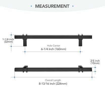 HOME EDIT 6-1/4 inch Black Cabinet Handles, 10 Pack Kitchen Cabinet Handles Matte Black Drawer Pulls Zinc Alloy Square Bar Kitchen Pulls - color: Black, size: 6-1/4 Inch Hole Center