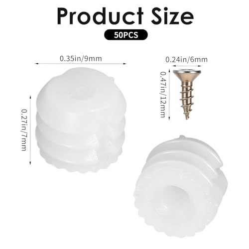 50 Pcs Plastic Dowel Inserts and Mounting Screws for Hinges Plastic Dowels Pre-Inserted Nuts Furniture Fittings for Cabinet Door Connections