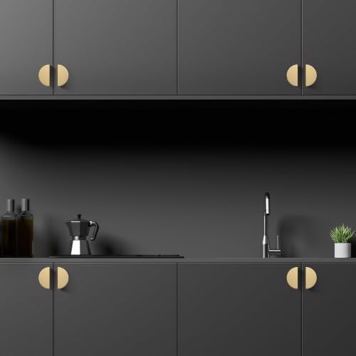 QOGRISUN 5-Pack Solid Brass Gold Drawer Pulls, Half Moon Cabinet Handles - size: 3 Inch Hole Centers