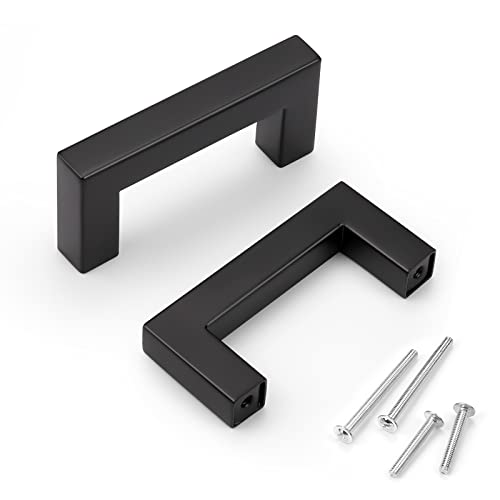 KNOBWELL 20 Pack| 2-1/2 inch Dresser Drawer Pulls Matte Black, 64mm Modern Square Slim Knobs and Pulls for Kitchen Cupboard Bathroom Bedroom Vanity Chest Furniture Pulls - color: Matte Black, size: Hole Center:2-1/2 inch(64mm)