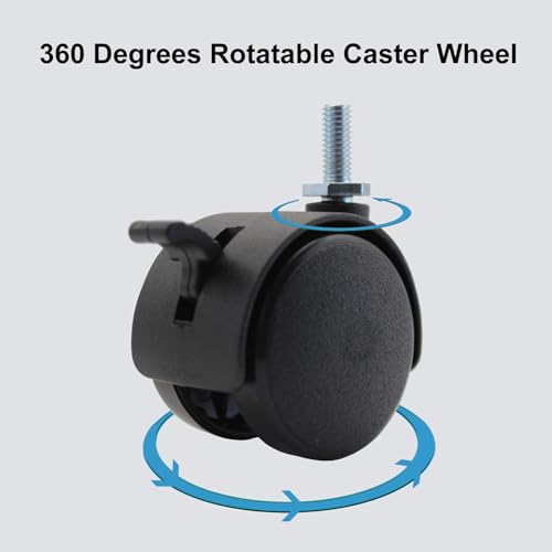 4pcs 1.5 Inch M6 Threaded Stem Swivel Caster Wheels Universal 360 Degrees Rotatable Caster Replacement with Locking Brake for Rolling Small Furniture Desk Cabinet Shelf, Load Capacity 66Lb