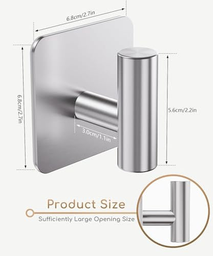 Aikzik 4 Pack Large Heavy Duty Wall Hooks - 26lb Max, Stainless Steel Adhesive Towel Hook, Shower Hooks for Hanging Towel, Coat, Robe, Wall Hook for Use in Bathroom, Kitchen and Door - color: Sliver