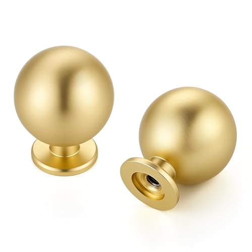 Brushed Gold Cabinet Knobs 12 Pack Round Ball Drawers Knobs, 1" Diameter - color: Brushed Gold