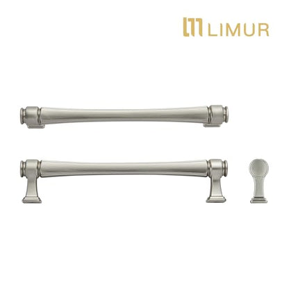 LIMUR 10 Pack 7.5 Inch (192 mm) Hole Center Brushed Satin Nickel Cabinet Pulls – Solid Zinc Alloy Kitchen Cabinet Handles, Drawer Pulls for Bathroom Vanity, Dresser & Wardrobe, M4 Screws Included - color: Brushed Satin Nickel, size: 7.5"/192 MM Hole Cente