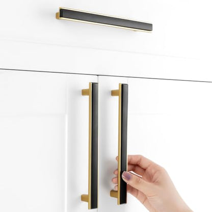 Black and Gold Cabinet Pulls Drawer Handles 6-1/4 Inch 5 Pack 2281 - color: Matte Black & Gold, size: 6-1/4 In Hole Distance, style: 5 Pack