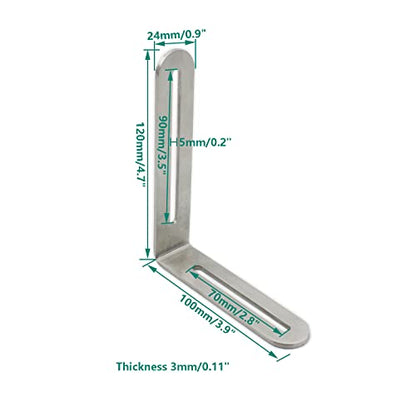 4 PCS Adjustable L-Shape Corner Brace, ULIFESTAR Heavy Duty Thicken Stainless Steel Joint Right Angle Brackets L Slotted Support Shelf Bracket for PC Case,Fixing Furniture-100x120x3mm/3.94x4.72x0.12'' - size: Silver 3.94 x 4.72 x 0.12 inches