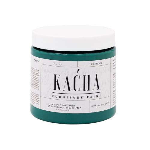 Kacha Furniture Paint | Green Chalk Style Paint for Furniture, Cabinets, and Crafts | Pint -16 oz | Maine Forest Green | Low VOC | Matte | (Topcoat Required) - color: Maine Forest Green, size: 16 Fl Oz (Pack of 1)