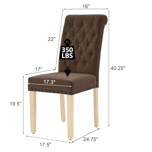 LOULENS Fabric Dining Chairs Set of 4, Upholstered Kitchen Chairs, Brown - color: Brown, size: Set of 4