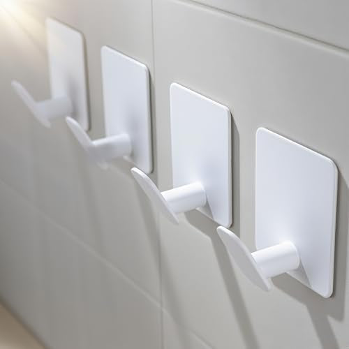 DELITON Adhesive Towel Hooks, SUS 304 Steel No Drill Shower Hooks - color: White-4