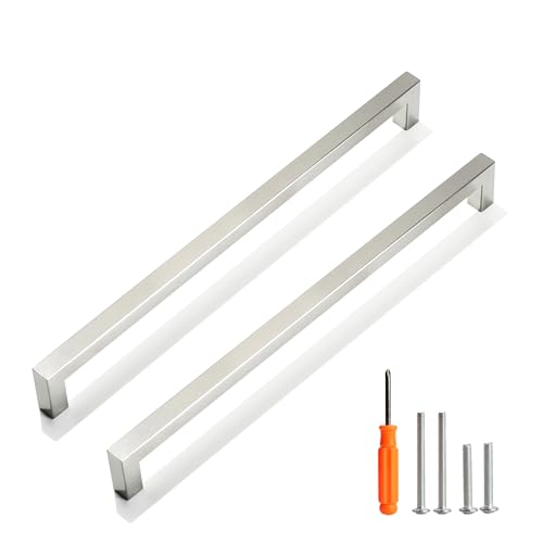 Cabinet Pulls Brushed Nickel Cabinet Handles Square Drawer Pulls, 30 Pack 11-1/3 Inch Stainless Steel Kitchen Door Cupboard Handles, Cabinet Hardware Drawer Handles, 288mm Hole Centers - color: Brushed Nickel, size: Two Hole - 11-1/3 inch Hole Centers(288