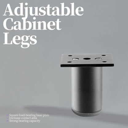 Piutouyar 4 Pcs 2 Inch Adjustable Cabinet Legs Furniture Metal Foot, Black
