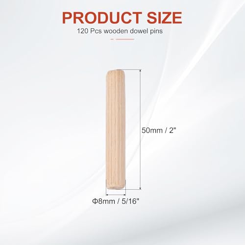 MECCANIXITY Wooden Dowel Pins 5/16" x 2" (8mm x 50mm) Straight Dowel Rods Wood Fluted Dowels Rods for Crafts Furniture DIY Hardwood Count 120 - size: 5/16" x 2"