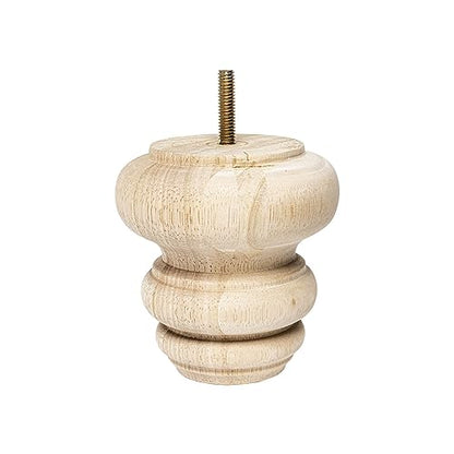 OUTWATER 4 in. H x 4 in. Dia Unfinished Solid Hardwood Bun Foot Leg for Furniture 4 Pack with 4 Free Insert Nuts and Drill Bit - color: Unfinished