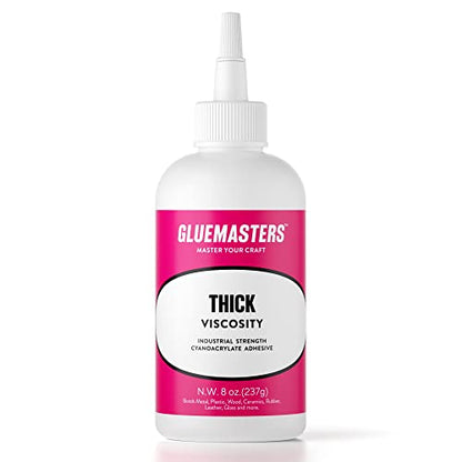 Professional Grade Cyanoacrylate (CA) Super Glue by GLUE MASTERS - Extra Large 8 OZ (226-gram) Bottle with Protective Cap - Thick Viscosity Adhesive for Plastic, Wood & DIY Crafts - style: 8OZ THICK VISCOSITY