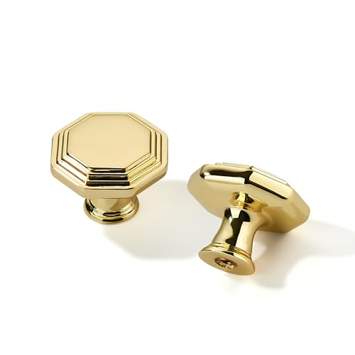 khtumeware 10 Pack 1-1/4 Inch Polished Brass Cabinet Knobs Polished Gold Cabinet Handle Heavy Duty Solid Cabinet Hardware for Cupboard Drawer Pulls Dresser Handle - color: Polished Brass, size: Diameter：1-1/4-knobs