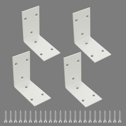 Alise 4Pcs White Stainless Steel L Brackets Heavy Duty for Wood Furniture - color: White, size: 85x85MM