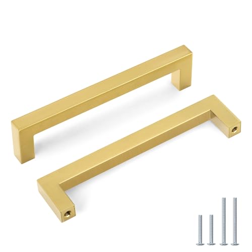 Goldenwarm 35 Pack 6-1/4 in Gold Cabinet Handles Square Drawer Pulls - color: Gold, size: 6 1/4 Inch Hole Center