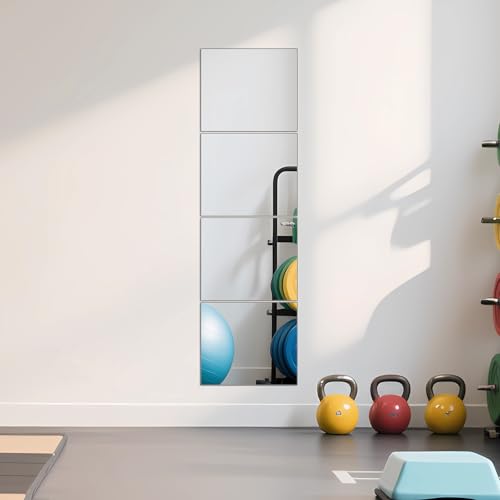 Glass Full Length Mirror Tiles, 14" x 12" x 4PCS Home Gym Mirror for Wall - size: 14"x12"-4pcs