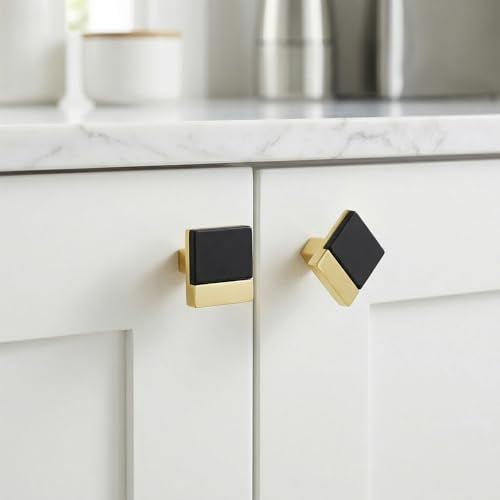 10 Pack Black Gold Square Cabinet Knobs, Single Hole - color: Black Gold, size: Square