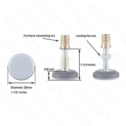 Furniture Leveler PTFE(Teflon) Bottom(28mm Base),Threaded Shank(1/4-20) Adjust Pads,Table/Chair/Cabinet/Sofa Medium Adjustable Legs Leveling,Nuts Installation and Floor Protection(16 Pack) - size: 28mm Base 1/4-20 x 1.5", 16 Pack