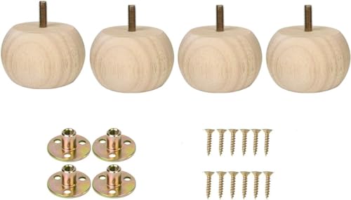 Set of 4 Unfinished Bun Feet Furniture feet 2inches Solid Short Hardwood Round Ottoman Couch Sofa Legs Cabinet Ottoman DIY Wood Furniture Legs - color: Round Unfinished