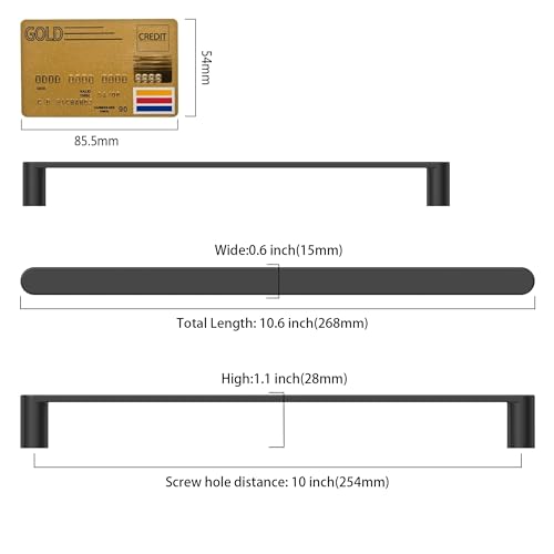 Amerdeco 10 Pack ZH0005MB Matte Black Cabinet Pulls 10" - color: Matte Black, size: 10" hole center