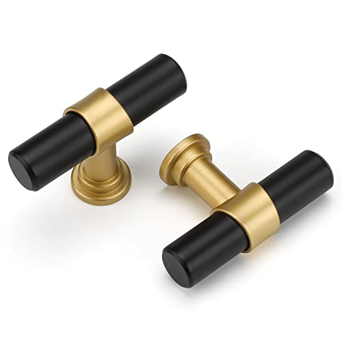 Haliwu 10 Pack Black and Gold Cabinet Knobs for Kitchen Cabinet Drawers - color: Black & Matte Gold, size: T-Bar Knob
