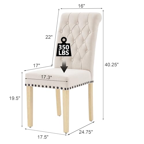 LOULENS Fabric Dining Chairs Set of 6, Upholstered Kitchen Chairs, Beige - color: Beige, size: Set of 6