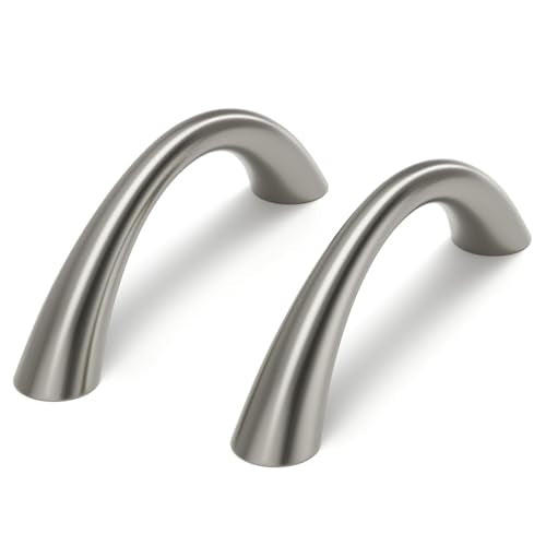 Goldenwarm Curved Cabinet Handles, 3 Inch 25 Pack Brushed Nickel Drawer Pulls, Solid Zinc Alloy Hardware for Dresser Drawer, Smooth Edge and Screws Included - color: Brushed Satin Nickel, size: 3 inch hole center
