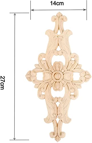 2Pcs Wood Carved Appliques Central Wooden Carving Onlays Furniture Decals - size: 2-Pack, 10.63 x 5.51 inches