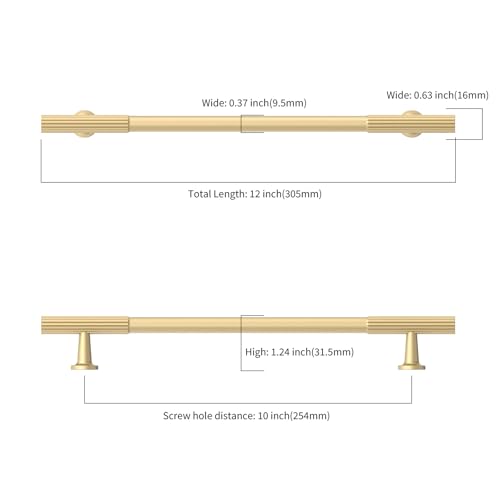 Asidrama 10 Pack 10 inch Brushed Gold Kitchen Cabinet Handles - color: Brushed Gold, size: 10" Hole Center