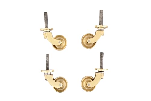 Polish Brass Caster Wheels 1 1/4 Inch Wheel Diameter Heavy-Duty Furniture Casters, Set of 4