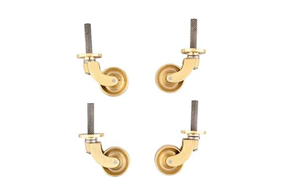 Polish Brass Caster Wheels 1 1/4 Inch Wheel Diameter Heavy-Duty Furniture Casters, Set of 4