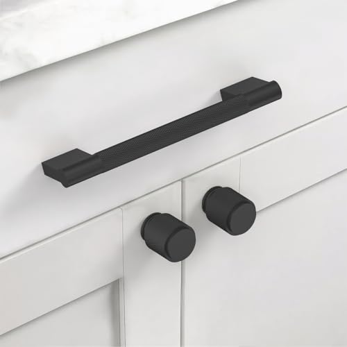 Asidrama 10 Pack 5 inch Matte Black Knurled Cabinet Handles - color: Matte Black, size: 5" Hole Center(128mm)