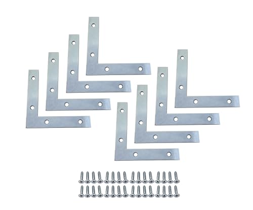 QCAA Heavy Duty Flat Corner Irons Joining Bracket for Wood Table, Chairs, Zinc Plated, 5"x5"x7/8"x0.79", Made in Taiwan, 8 Pack - color: Zinc(5"), size: 8 Pack