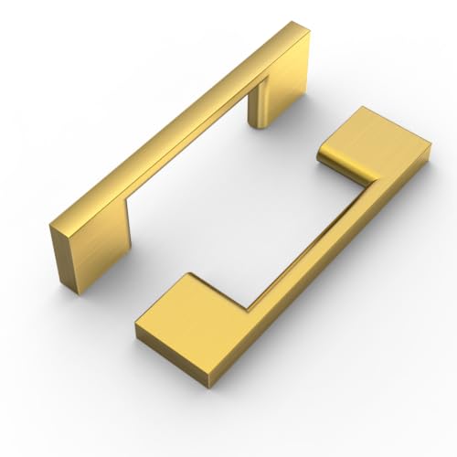9BUILD 10 Pack Vibrant Brushed Moderne Brass Cabinet Pulls 3 Inch Cabinet Handles Kitchen Hardware Handles for Cabinets Dresser Pulls - color: Vibrant Brushed Moderne Brass, size: 3"/76MM Hole Center, style: 10 Pack