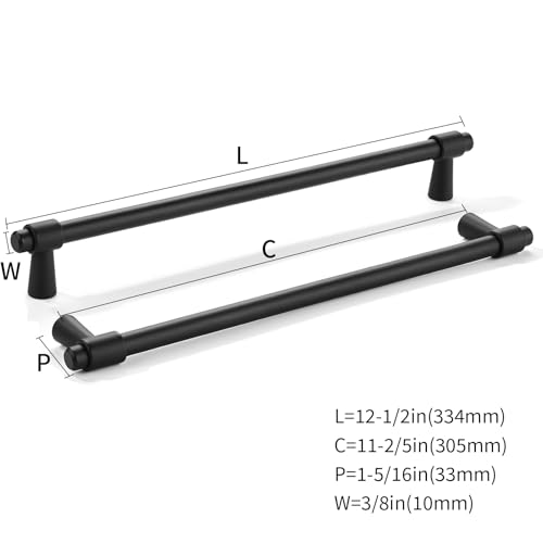 khtumeware 12 inch 5 Pack Matte Black Cabinet pulls Zinc Alloy Modern and Simple Cabinet Handle Suitable for Custom Whole-House Furniture (Kitchen/Bathroom/Bedroom). - color: Matte Black, size: 12 Inch