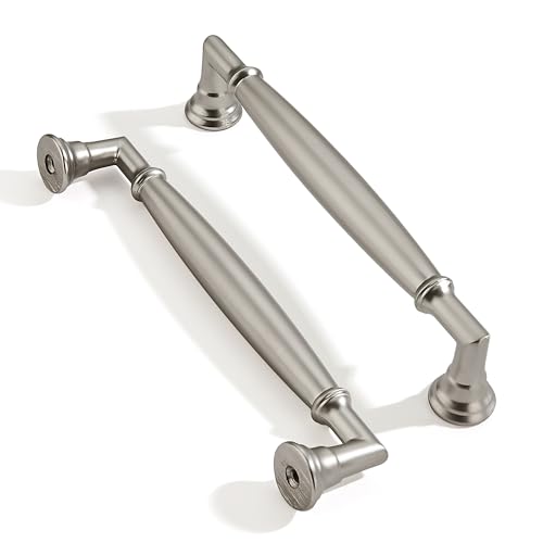 2 Pack 5 Inch Hole Center Brushed Satin Nickel Cabinet pulls Solid Heavy Duty Cabinet Pull Cabinet Handles Kitchen Cabinet Hardware Vanity Handles Bathroom Cabinet pulls - color: Brushed Satin Nickel, size: 5 Inch(128mm)hole center