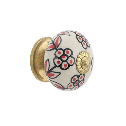 Dresser Knobs - Countryside Boho Handmade Ceramic Drawer Pulls Kitchen Cabinets Cupboard Wardrobe Handle Furniture Hardware - Red and Black Floral - Pack of 4 - color: Red and Black Floral
