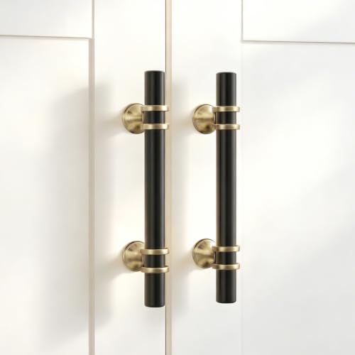 Rergy 10 Pack 4 Inch Hole Center Black and Champagne Bronze Cabinet Pulls - color: Black&Champagne Bronze, size: 4-1/16in Hole Center(102mm)