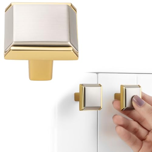 Nickel and Gold Cabinet Knobs Square Cabinet Pulls 10 Pack 2281 - color: Brushed Nickel & Gold, size: Single Hole, style: 10 Pack