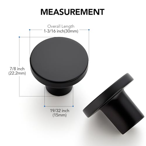 HOME EDIT 10 Pack Black Cabinet Knobs, 1-1/5 Inch Round Drawer Knobs