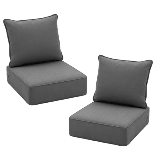 Outdoor Chair Cushions 22 x 24 x 6 Inch, Cushions for Outdoor Patio Furniture Replacement with Removable Cover & 30D High-Resilience Foam, Water/Fade/UV/Resistant, Deep Seat,Set of 2,Gray - color: Grey, size: 22''D x 24''W x 6''H