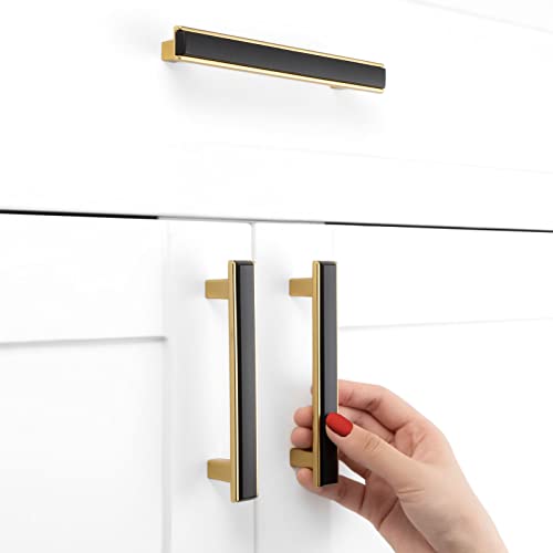 Black and Gold Cabinet Pulls Drawer Handles 3-3/4 Inch 10 Pack 2281 - color: Matte Black & Gold, size: 3-3/4 In Hole Distance, style: 10 Pack