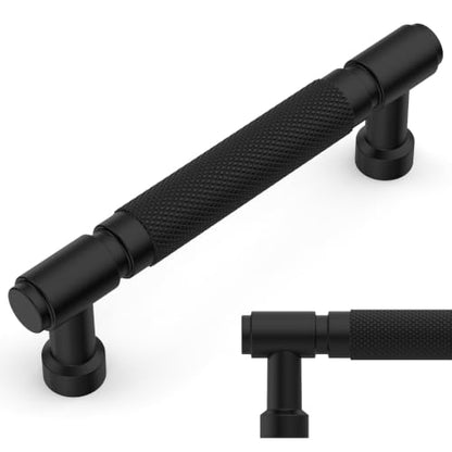 Amerdeco 10 Pack Matte Black knurled Cabinet Pulls 3.5" - color: Matte Black, size: 3.5" hole center