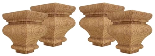 Highland Manor Wood Products Square Cypress Bun Foot - 3" Tall x 2 1/2" Wide (Oak) (Set of 4)