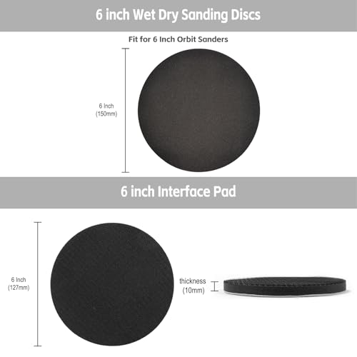 6 Inch 60 Pcs Hook and Loop Sanding Discs Assorted Grits 320 400 600 800 1000 Wet Dry Silicon Carbide with Soft Foam Interface Pad for Orbital Sander Auto Prep Wood Metal - style: 60Pcs 320-1000 Grit
