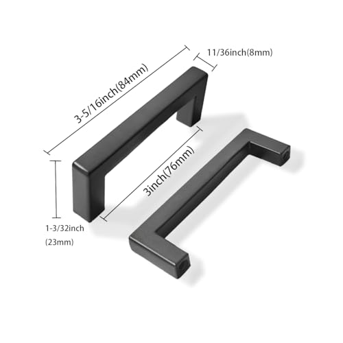 khtumeware 20 Pack 3 inch Center to Center Solid Black Cabinet Pulls Square Bar Drawer Handles Cabinet Handles Matte Black Drawer Pulls Kitchen Cabinet Hardware - color: Black, size: 3 inch(76mm) hole center