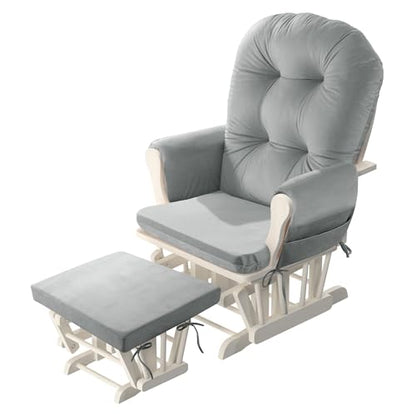 HOMBYS Glider Rocker Replacement Cushions 5 PCS with Storage Side Pocket, Velvet Fabric, Foam & Microfiber Filling, Non-Slip & Washable,Thickened & Supportive for Glider Rocking Chair-Light Grey - color: Light Grey