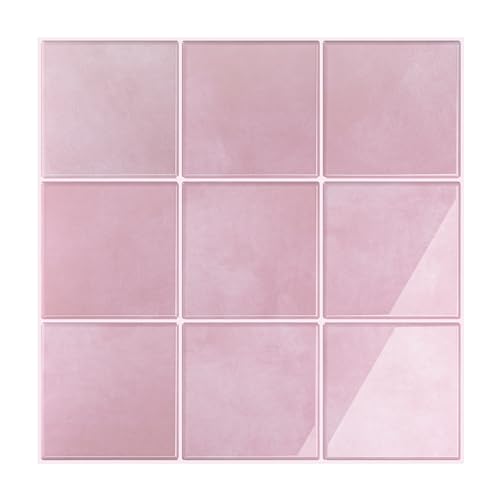 VEELIKE Pastel Pink Peel and Stick Backsplash Square Peel and Stick Tile Backsplash for Kitchen Bathroom RV 6 Sheets Self Adhesive Renter Friendly Kitchen Back Splash Wall Tiles Sticker 12''x12'' - color: Pink, size: Box of 6 Tiles